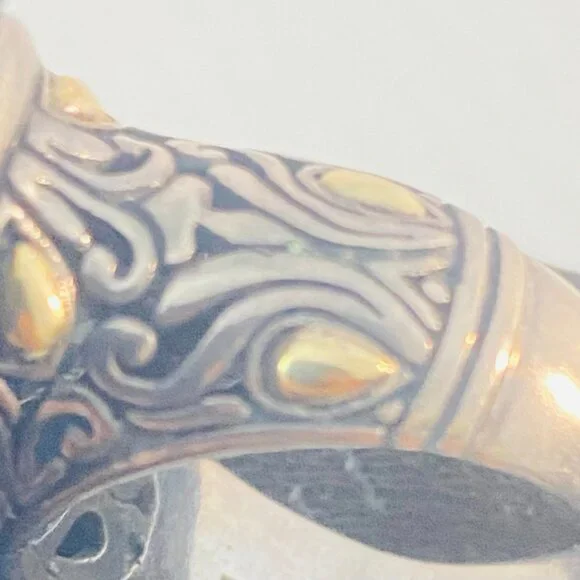 Vintage Sterling Silver & 18K Gold Ornate Gemstone Ring – BJC 925 18K - Picture 9 of 12